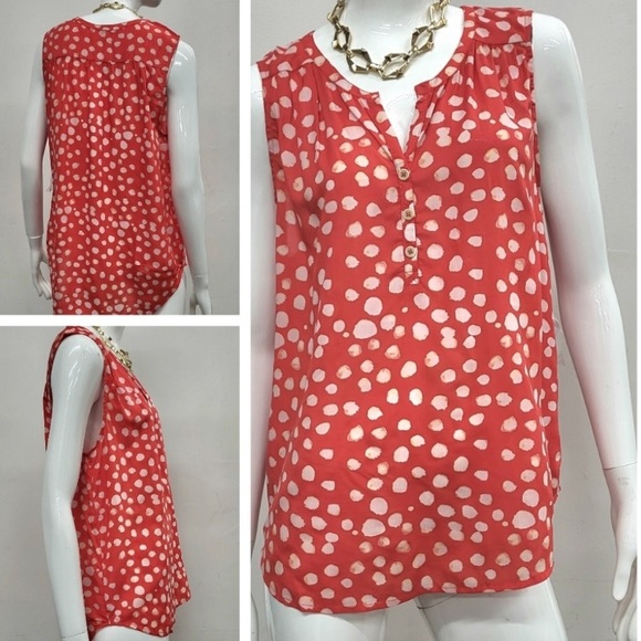 NEW! VELVET by Graham & Spencer Medium FEBE Sleeveless Blouse RED PINK Ivory Dot - Picture 1 of 5